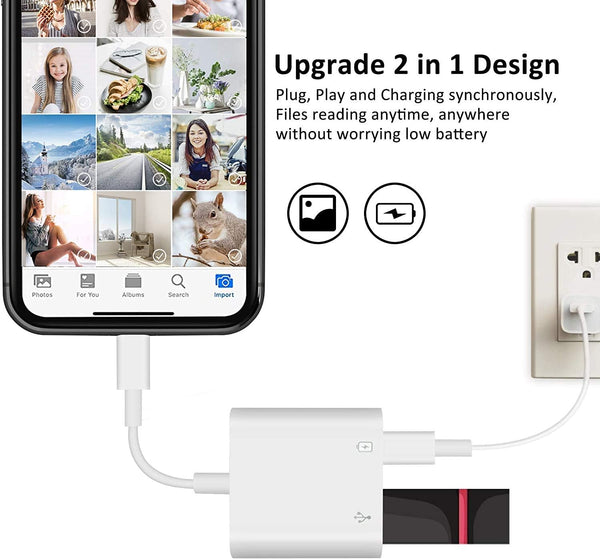 [Apple MFi Certified] Lightning to USB Camera Adapter for iPhone, OTG Adapter With Fast Charging Port, Compatible With iPhone/iPad/Card