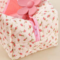 Floral Makeup Bag,Floral Quilted Makeup Bag,Large Cosmetic Bag,Fashionable Travel Makeup Pouch, Cute Pink Makeup Bag,Puffy Coquette Makeup Bag,