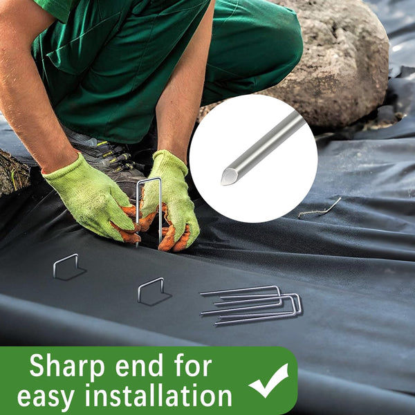 50 Pack Landscape Staples 4 Inch 12 Gauge Garden Stakes Galvanized Garden Staples Pins Anti-Rust Ground Stakes for Weed Barrier, Irrigation