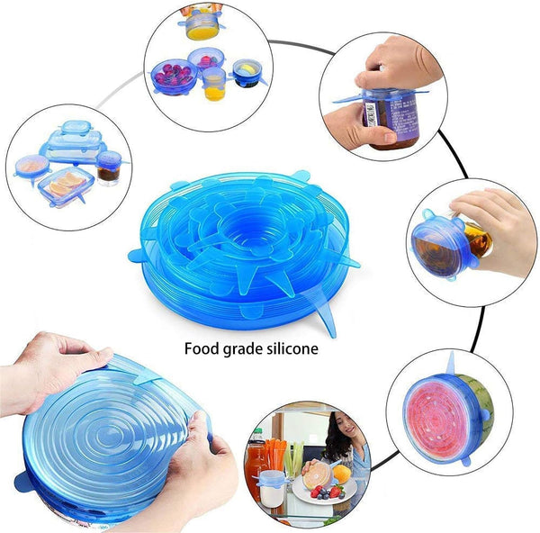 Silicone Stretch Lids,Durable & Eco-Friendly Elastic Lids Blue Lids-12pack