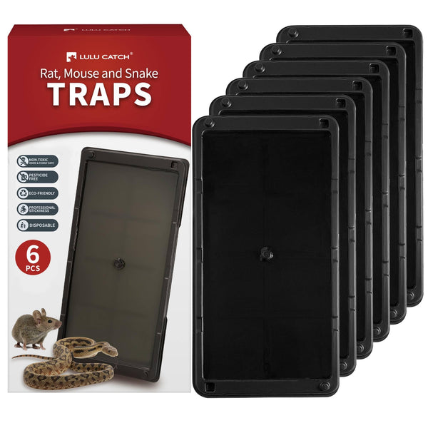 LULUCATCH Mouse Glue Traps 6 Pack, Larger & Heavier Plastic Sticky Glue Traps with Extra-Strong Adhesive for Mice, Rats, Sticky Mouse Trap for
