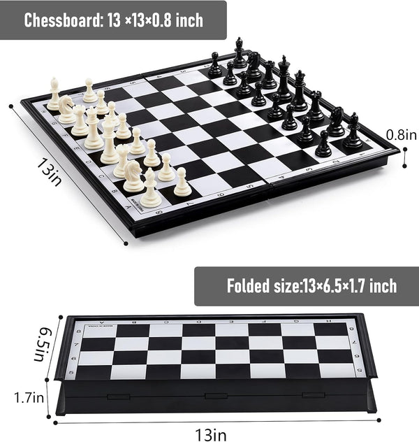 KAILE 13" Magnetic Chess Sets, 3 in 1 Travel Chess Checkers Backgammon Set with Folding Case