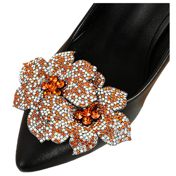 Tsangbaby Removable Rhinestone Double Flower Shoe Clips - Elegant Shine Buckle for Shoes, Bags, Clothing Accessories - Women Girls 2 Pcs Style D