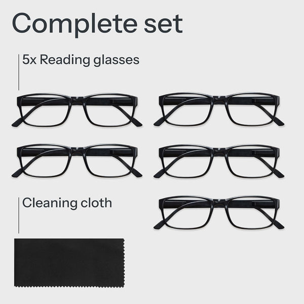 Gaoye Professional Reading Glasses for All Day - Computer Readers with Blue Light Protection - Value Pack B1-5 Pack Light Black 2.0 x