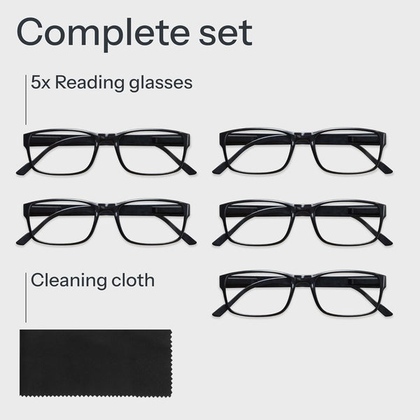 Gaoye 1.5 Professional Reading Glasses for All Day - Computer Readers with Blue Light Protection - Value Pack B1-5 Pack Light Black 1.5 x