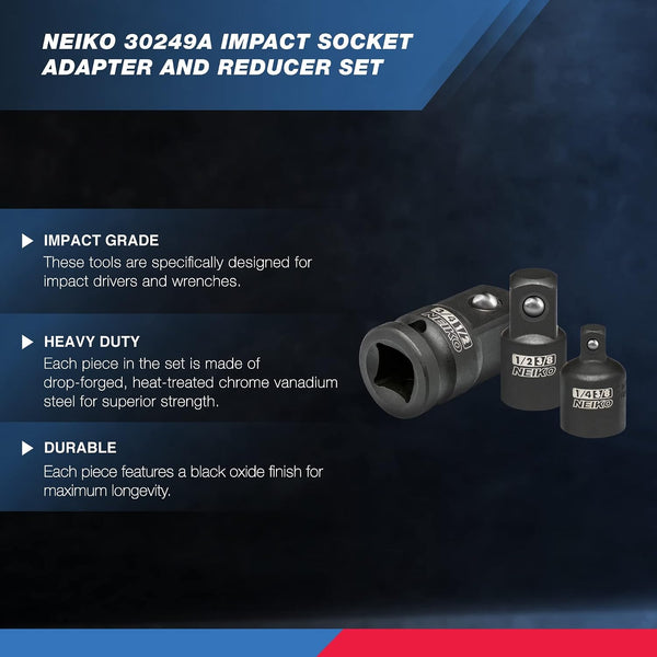 NEIKO 30249A 5 Piece Impact Socket Adapter Set, Standard SAE, 1/4, 3/8, 1/2" Cr-V Steel Impact Driver & Wrench Conversion Kit Socket Reducer,