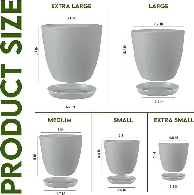 Utopia Home - Plant Pots Indoor with Drainage - 7/6.6/6/5.3/4.8 Inches Flower Po