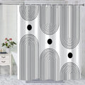 White and Black Shower Curtain, Boho Minimalist Mid Century Modern Arch Geometric Machine Washable Waterproof Fabric for Bathroom Bathtub Decor