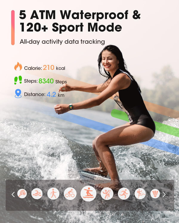 Smart Watches for Women Men with Call: Fitness Trackers with 24-Hour Heart Rate Spo2 Sleep Monitor 5ATM Waterproof 120+ Sport Mode Watches for