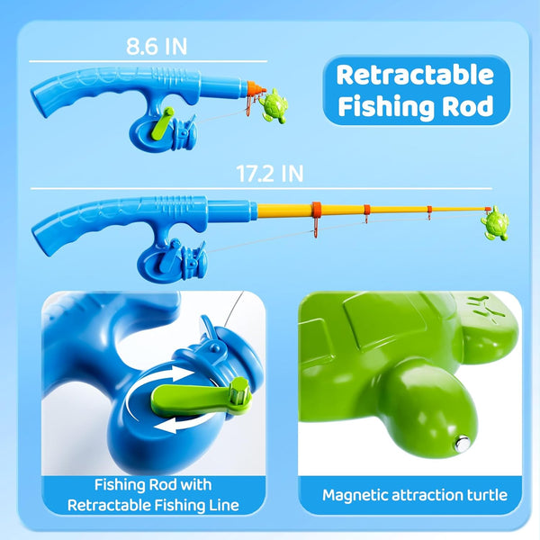 Magnetic Fishing Game Toys for Kids Toddlers 3-5 4-8, Water Table Bathtub Toys with Pole Rod Net Plastic Floating Fish, Water Bath Pool Outdoor