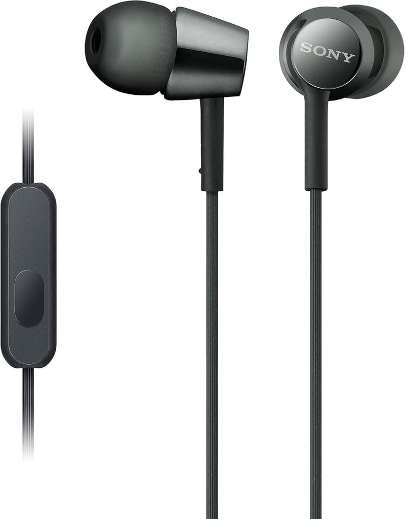 Sony MDREX155AP In-Ear Earbud Headphones/Headset with Mic for Phone Call, Black (MDR-EX155AP/B)