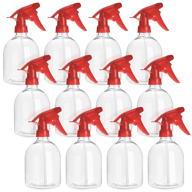 Juvale 12 Pack Refillable 16Oz Plastic Spray Bottles - All-Purpose Red Spray Bottle for Hair, Cleaning Solutions, Plants