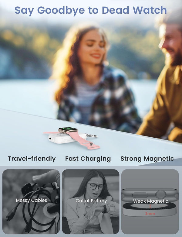 RORRY CharmGo for Apple Watch Charger, 2500mAh Portable Charger for iWatch White