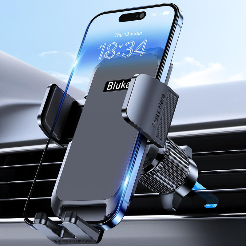 Car Phone Holder Mount, Super Stable Air Vent Cell Phone Car Mount with 2025 Metal Hook Clip, 360Â° Rotation,One Button Release for Iphone,