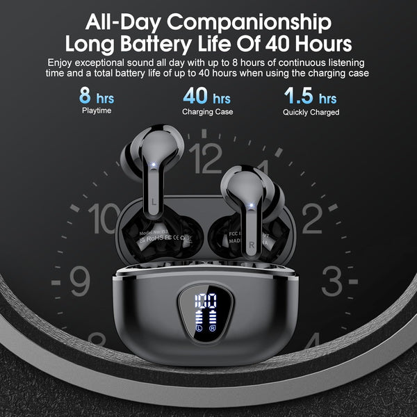 Wireless Earbuds, Bluetooth 5.4 Headphones Hifi Stereo, Bluetooth Earbuds with ENC Noise Cancelling Mic, IP7 Waterproof in Ear Earphones, 48H, LED
