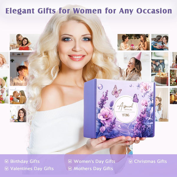 YFONG Spa Gifts for Women, Birthday Gifts for Women, Self Care Get Well Soon Gifts Basket for Mom, Wife, Girlfriend, Sister, Purple Gift Set for