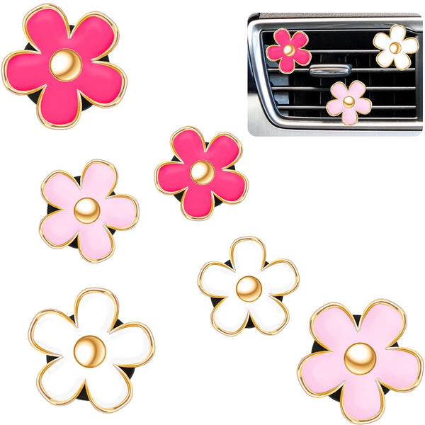 Frienda 6 Pcs Daisy Flower Air Vent Clip Accessories Air Conditioning Outlet Clip Car Air Freshener Dashboard Accessories Charm Car Inter Decor(3