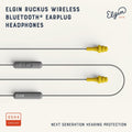 Elgin Ruckus Wireless Bluetooth Earplug Headphones, 25 dB NRR, Noise Canceling Mic, 12-Hour Battery, IP65 Sweatproof, Compliant with OSHA Hearing