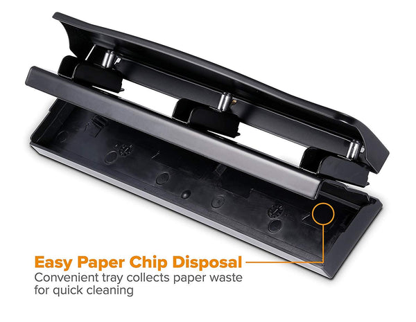 Bostitch Office 3 Hole Punch, Durable Metal, Rubber Base, 12 Sheets, Black 12 Sheet Black
