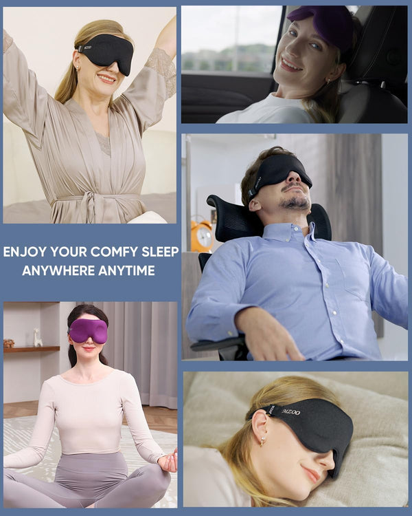 MZOO Luxury Sleep Eye Mask for Side Sleeper Men Women, Zero Eye Pressure 3D Sleeping Mask, Light Blocking Patented Design Night Blindfold, Soft