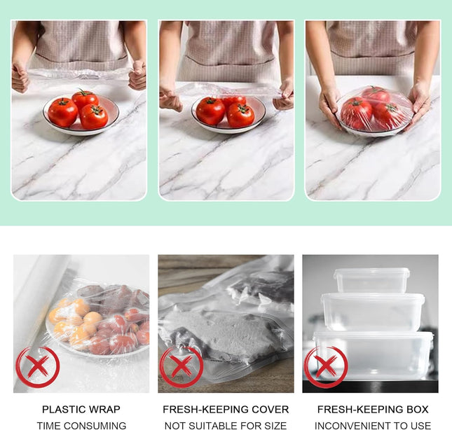Plastic Bowl Covers Reusable, Food Cover for outside Pack of 200, Fresh Keeping Bags, Plastic Wrap Stretch with Elastic 