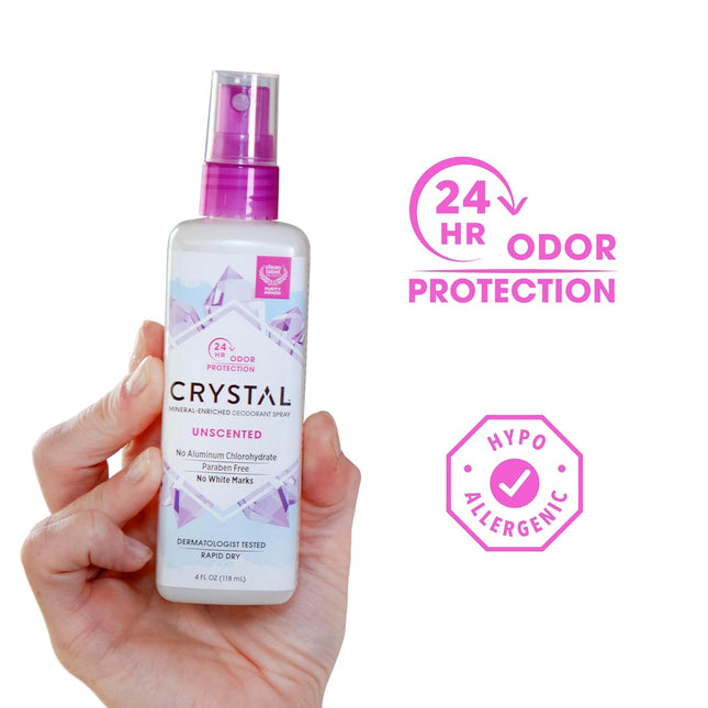 Crystal Essence Mineral Deodorant Spray, Unscented, All over Body Deodorant, 4 F