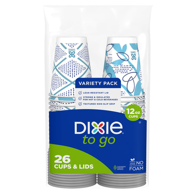 Dixie to Go Medium Paper Coffee Cups with Lids, 12 Oz, 26 Count, Disposable Cups