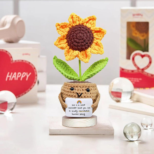 Gossby Positive Sunflower Doll Crochet with Card - This Is a Little Reminder - Appreciation Gift for Coworker, Best Friend, Teacher, Sister, Mom -