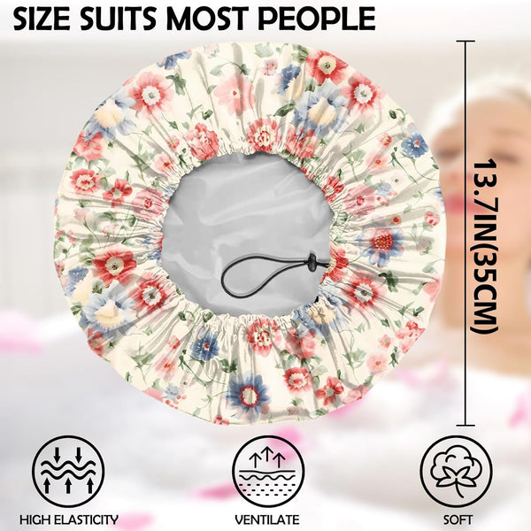 2 PCS Shower Cap Adjustable Reusable Double Waterproof Layer Elastic Hair Bath Cap Cute Aesthetic for Women Girls-Leaf I6-Leaf
