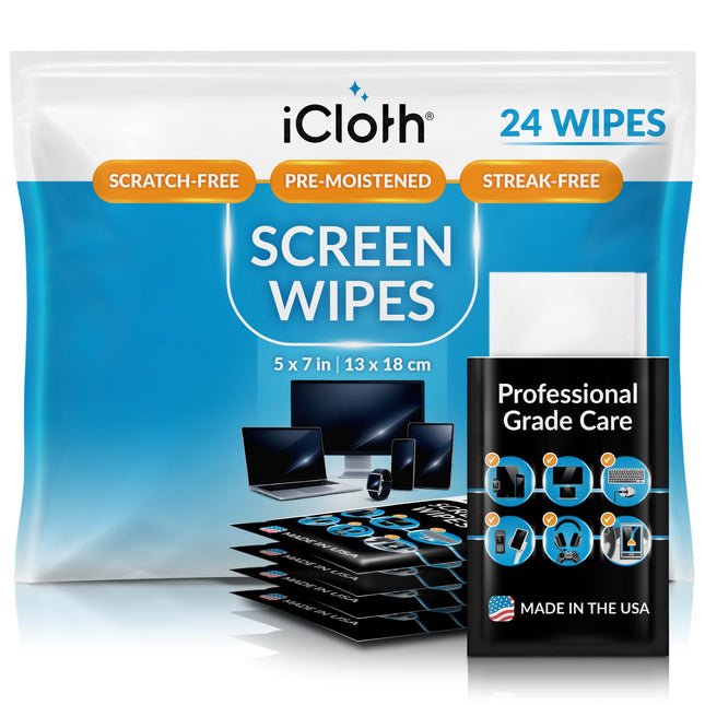 Icloth Large Screen Cleaning Wipes for Electronics, Lint-Free and Streak-Free, Fast-Drying, Removes Dust, Fingerprints, 