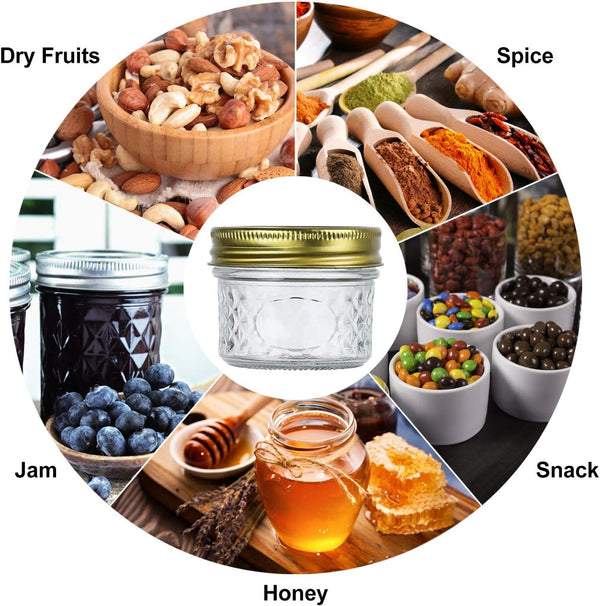 4oz Glass Jars With Regular Lids,Mini Wide Mouth Mason Jars,Clear Small Canning Jars With Gold Lids,Canning Jars For Honey,Herbs,Jam,Jelly,Baby