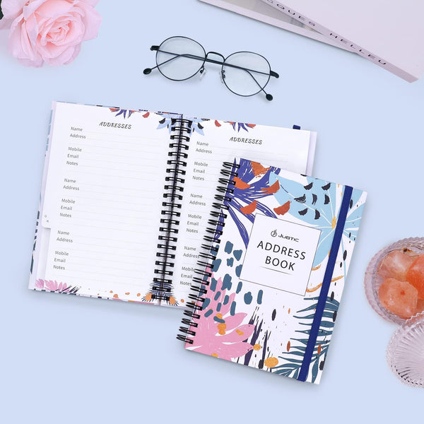 JUBTIC Address and Password Book with Alphabetical Tabs Hardcover Spiral Bound Address Organizer for Contacts,Internet Website Logins,Telephone