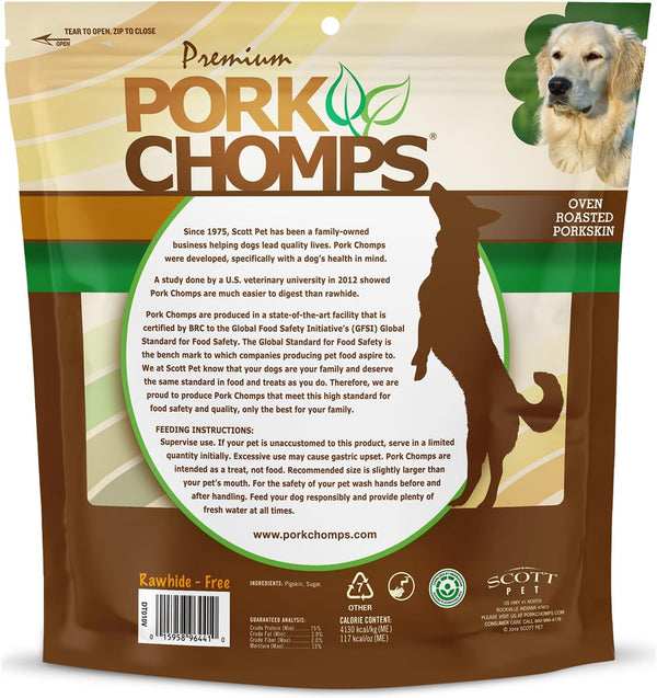 Pork Chomps Roasted Pork Skin Dog Chews, 6 Inch Twists, 15 Count - Long-Lasting Treats for Dogs - High Protein, Rawhide-Free, Low Fat, Healthy &