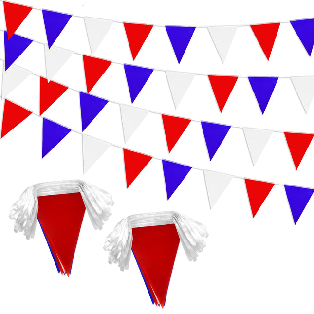 100 Feet Red Blue White Pennant Banner Flags String Triangle Bunting Flag for 4th of July Kids Birthday Wedding Outdoor Garden Hanging Festivals
