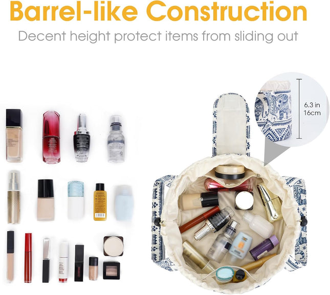 Narwey Barrel Drawstring Makeup Bag Large Cosmetic Bag Make up Bags Toiletry Bag