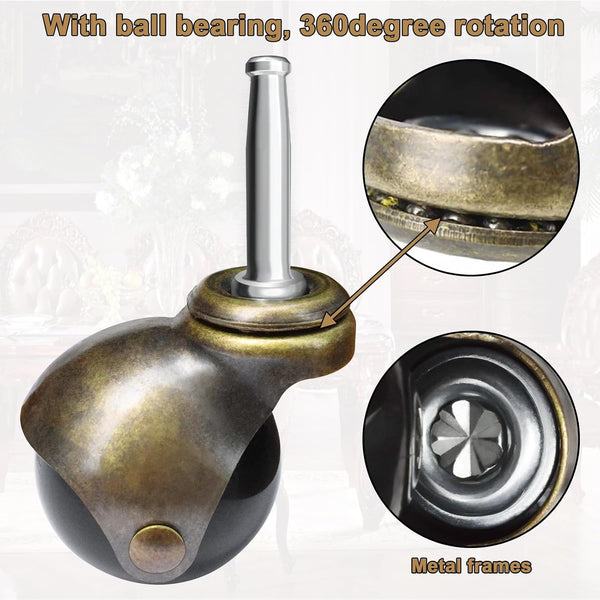 AAGUT 2" Ball Casters, 5/16" x 1-1/2" Vintage Stem Caster Wheels Set of 4 | Antique Swivel Wheel with Metal Sockets Replacement for Sofa, Chair,