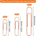 NEEWAY 500pcs Rose Gold Paper Clips Assorted Sizes Small, Medium and Large Paperclips for Paperwork Ideal for Home, School and Office Use