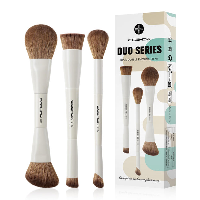 EIGSHOW Makeup Brush Set, 3Pcs Double Ended Face Makeup Brushes for Foundation P