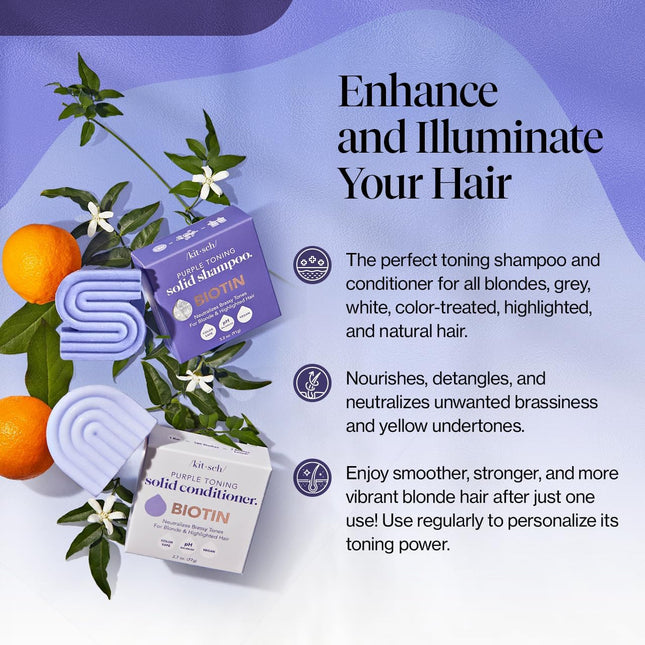 Kitsch Purple Shampoo & Conditioner Bar for Color Treated & Grey and White Hair,