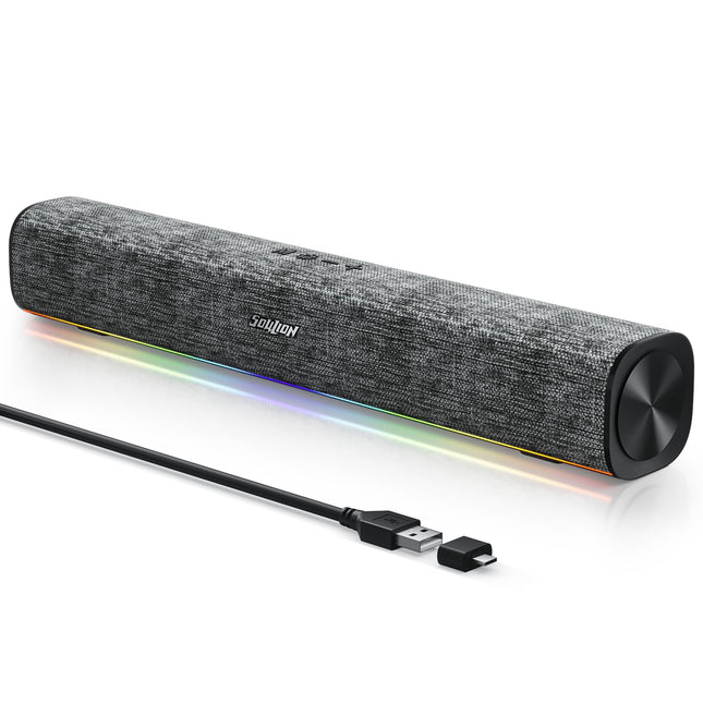 SOULION R100 Bluetooth Computer Speakers with Dynamic LED Light, USB Plug & Play PC Speakers with Switch Button, Clearly