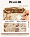 EACHY Travel Makeup Bag, Large Capacity Cosmetic Bag for Women, Waterproof PU Leather, Flat Open Portable Toiletry Bag for Skincare, Brushes &