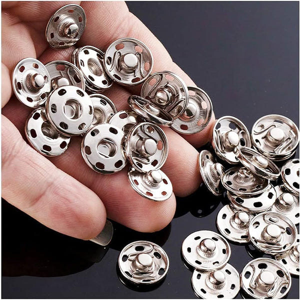 JOSDIOX Large Snaps for Sewing Big Sew on Snap Large Buttons 12 Sets Big Metal Snap Fastener Buttons Press Button for Sewing Clothing Silvery and