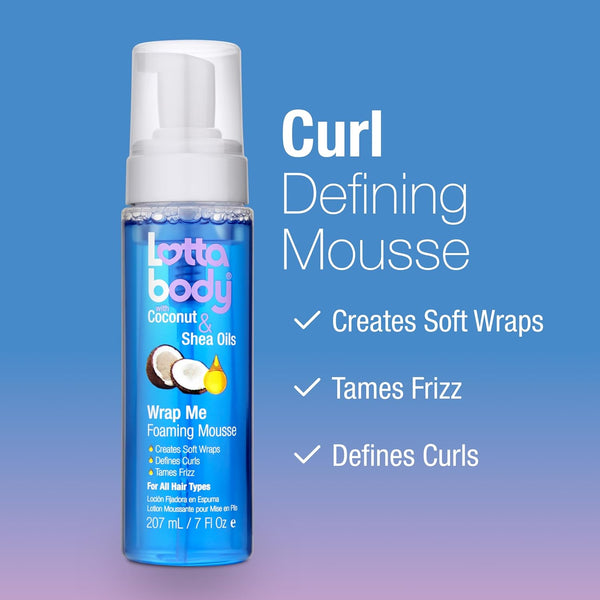 Lottabody Wrap Me Foaming Mousse with Coconut & Shea Oils, Lightweight Moisture-Rich Curl-Defining & Frizz-Control Styling Mousse for Natural