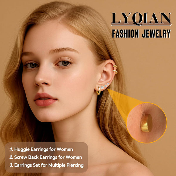 5 Pairs Tiny Huggie Hoop Earrings for Women, Lightweight Mini CZ/Cubic Zirconia Hoops Set for Women's Cartilage Helix Lobe Ear Piercings Small