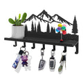 Wall Mounted Mountain Key & Mail Holder with Shelf | Metal Key Organizer with 2 in 1 Key Hooks for Entryway, Hallway, Office
