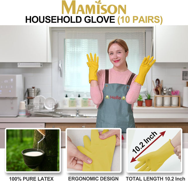 MAMISON 10 Pack Simple and Short Hands Gloves, Reusable Non-Slip Rubber Gloves L