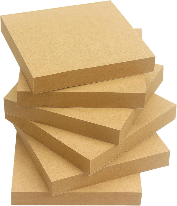 Sticky Notes 3x3 with Bright Colors, 6 Pads 100 Sheets/Pad (Kraft Paper)
