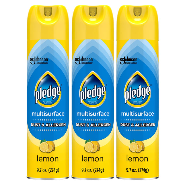 Pledge Dust & Allergen Multisurface Cleaner, Aerosol Spray, Lemon Scent, 9.7oz (Pack of 3) 9.7 Ounce (Pack of 3)