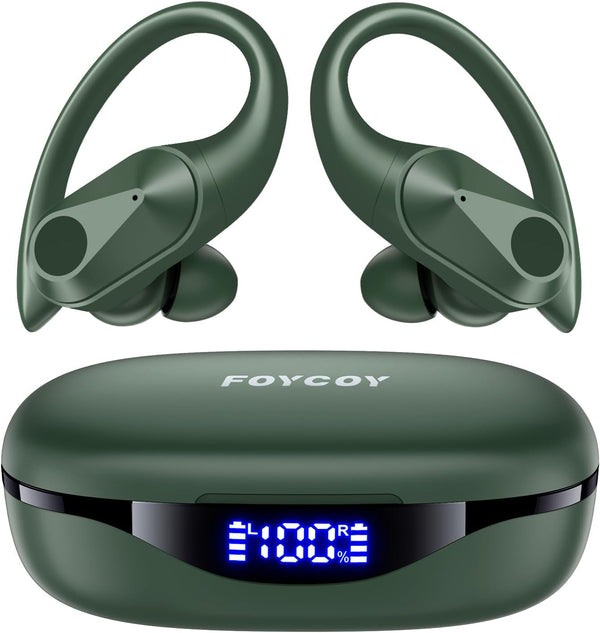 Wireless Earbuds, 90H Playtime Bluetooth Headphones, over Ear Buds with LED Display, Stereo Bass Earphones, Wireless Charging Case, IPX7