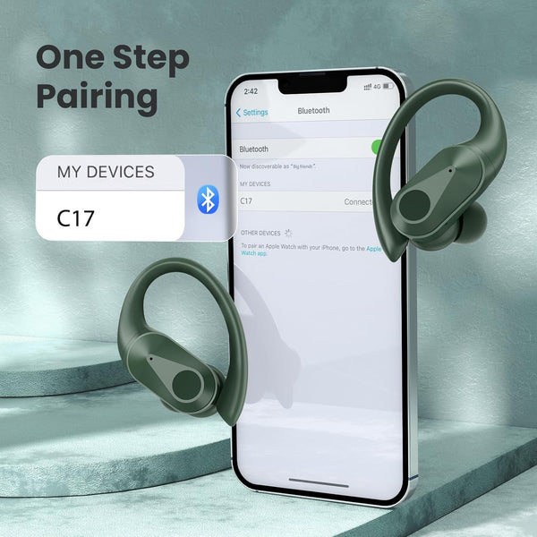 Wireless Earbuds, 90H Playtime Bluetooth Headphones, over Ear Buds with LED Display, Stereo Bass Earphones, Wireless Charging Case, IPX7